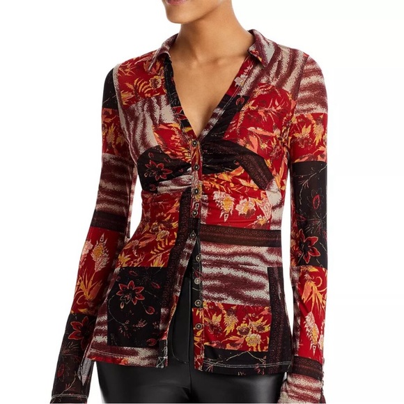 Free People Tops - Free People Lucky Printed Blouse Sheer Boho Size XL